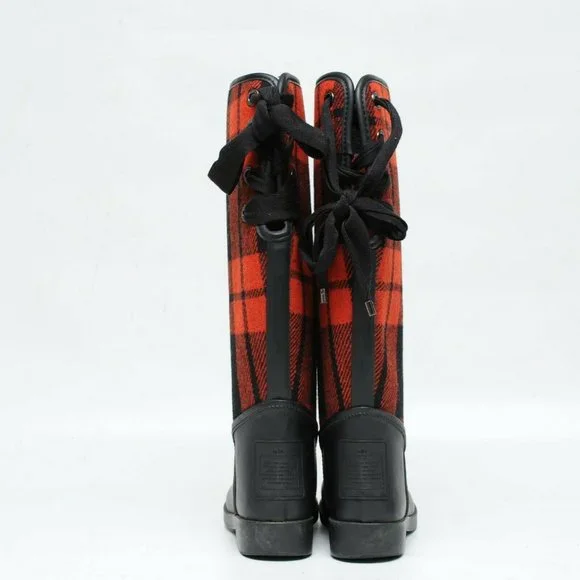 Coach Tristee Rain Boots Red Black Buffalo Plaid Tartan Womens 6B Lace Up Rubber - Picture 6 of 9